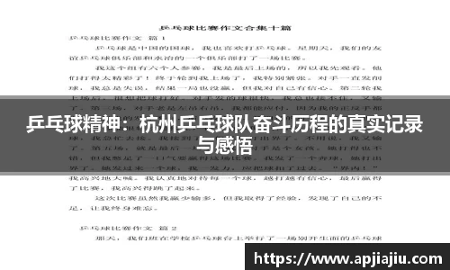 乒乓球精神：杭州乒乓球队奋斗历程的真实记录与感悟